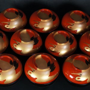 Cuenco de miso Owan fino, tazas de madera lacada japonesa, arte de laca roja, 1900