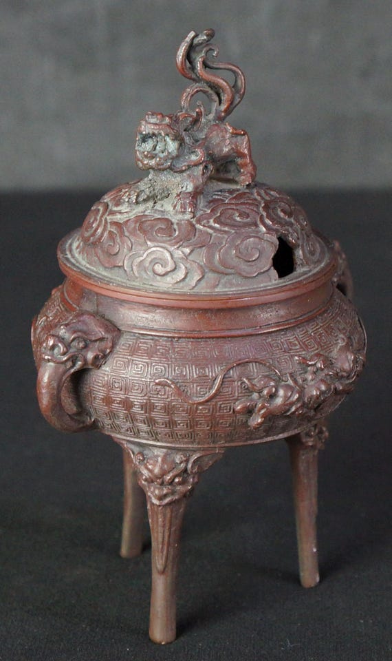 Japanese Buddhist bronze Incense Censer 1970 lost Wax Craft Koro