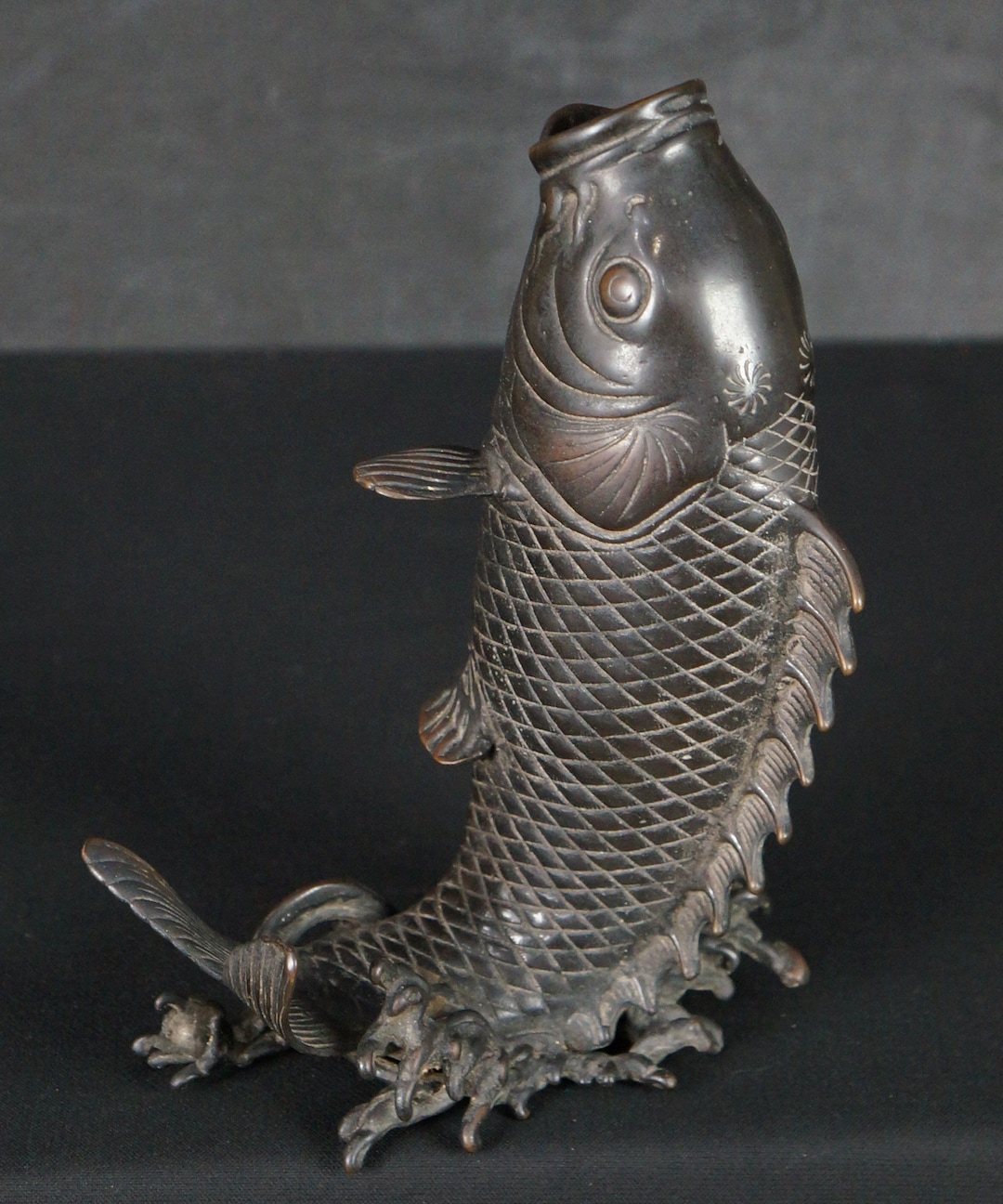 Antique Japan Bronze Koi Carp Sculpture 1880 Meiji Lost Wax Craft