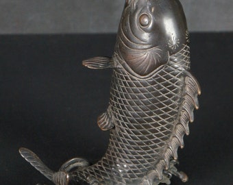 Antique Japan bronze Koi carp sculpture 1880 Meiji lost wax craft