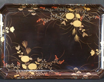 Antique tray Japan fine art lacquer Wajima 1880 Maki-e craft