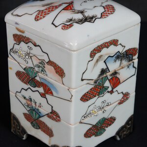 Japan vintage ceramic Bento food box 1930s kiln handcraft image 3