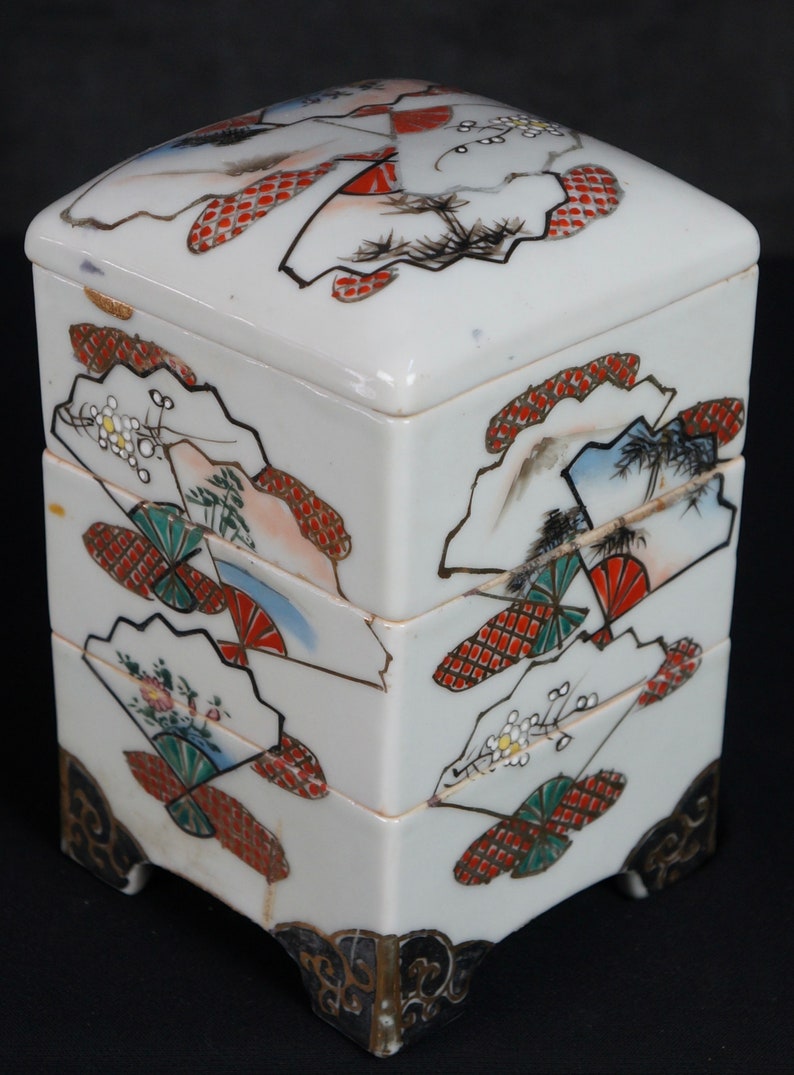 Japan vintage ceramic Bento food box 1930s kiln handcraft image 3