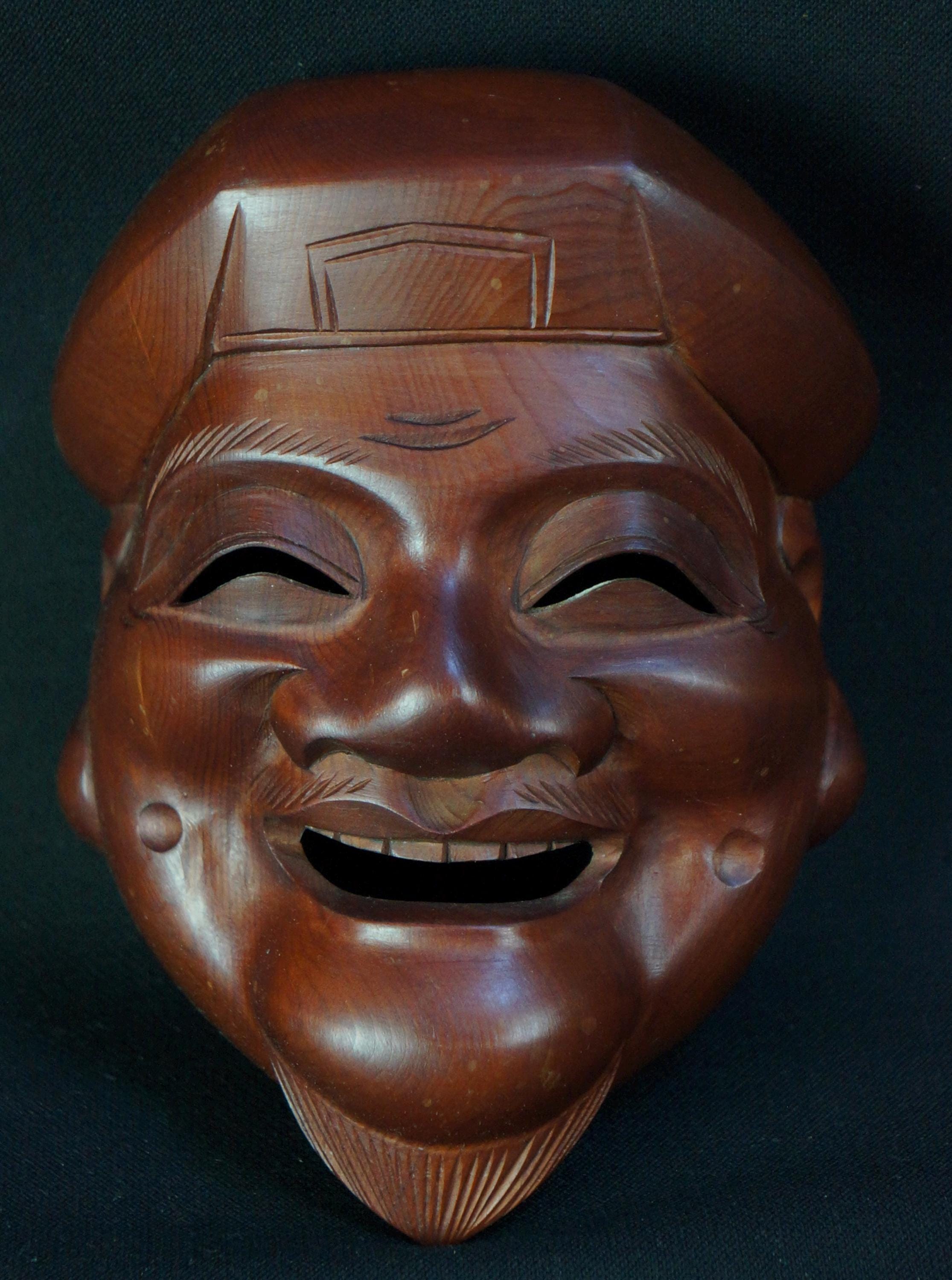 Japanese Fortune God Mask Takayama Wood carving 1970 Shichifikujin