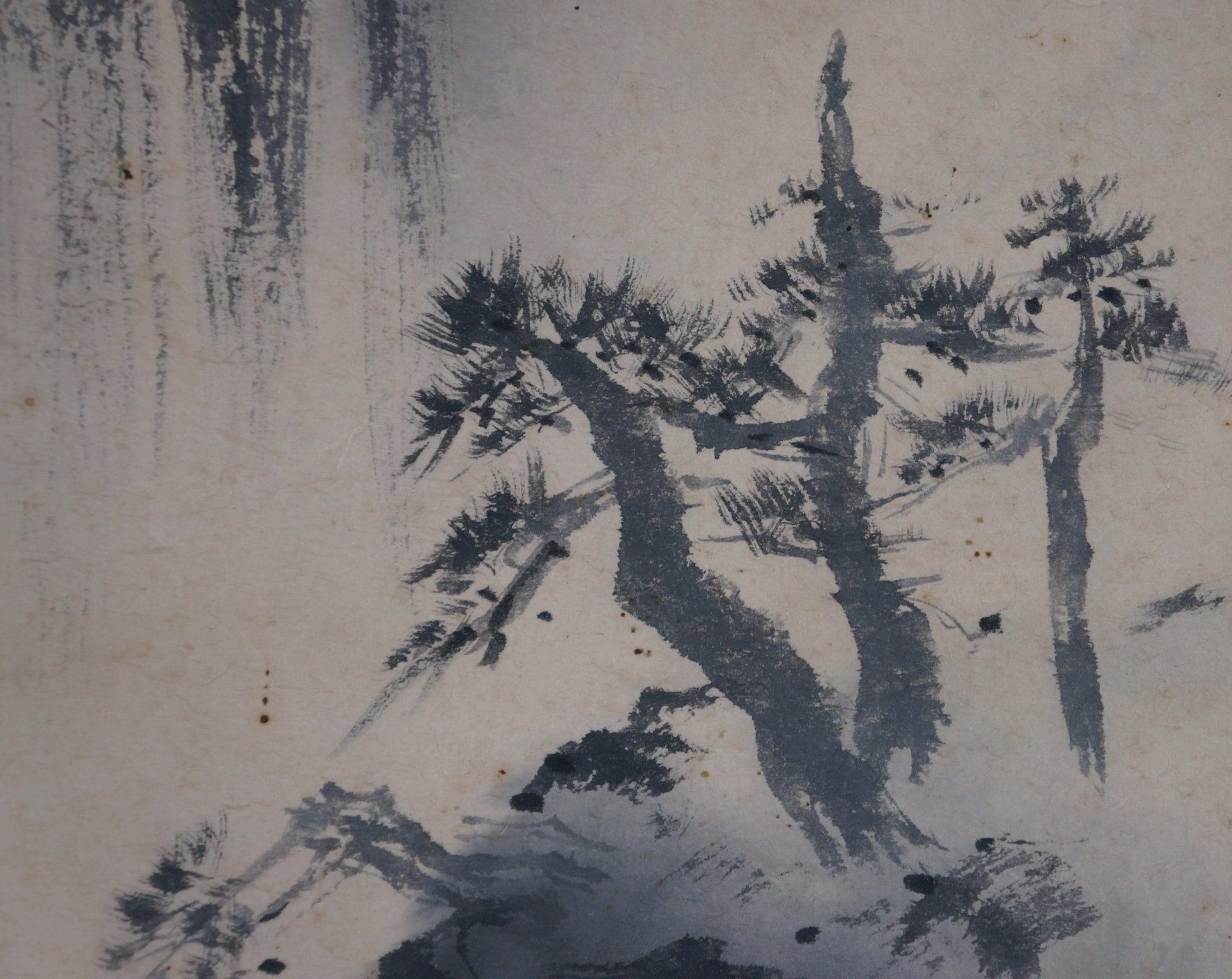 日本の禅画、滝と松の墨絵、1900年代のミニマリストの風景画 - Etsy 日本