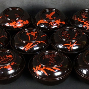 Fine Owan Miso bowl Japan lacquered wood cups red lacquer art 1900