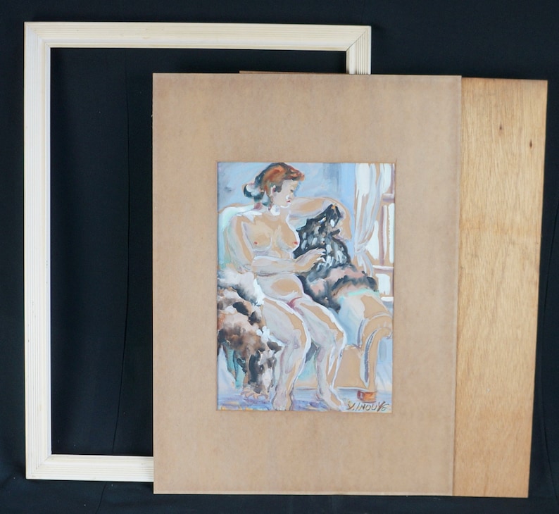 Pintura de acuarela japonesa sobre papel, 1930, composición artística japonesa nudo imagen 7