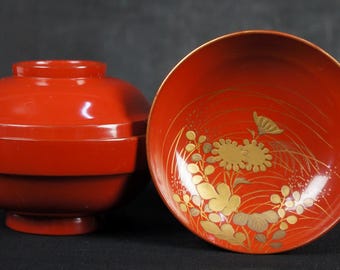 Ciotola in legno laccato giapponese, tazze Owan Miso, 1930, artigianato Nurimono