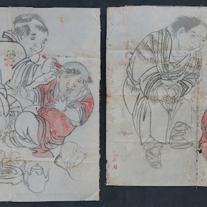 Antique Japan Zen master Sumi-e ink allegory sketch 1800  art