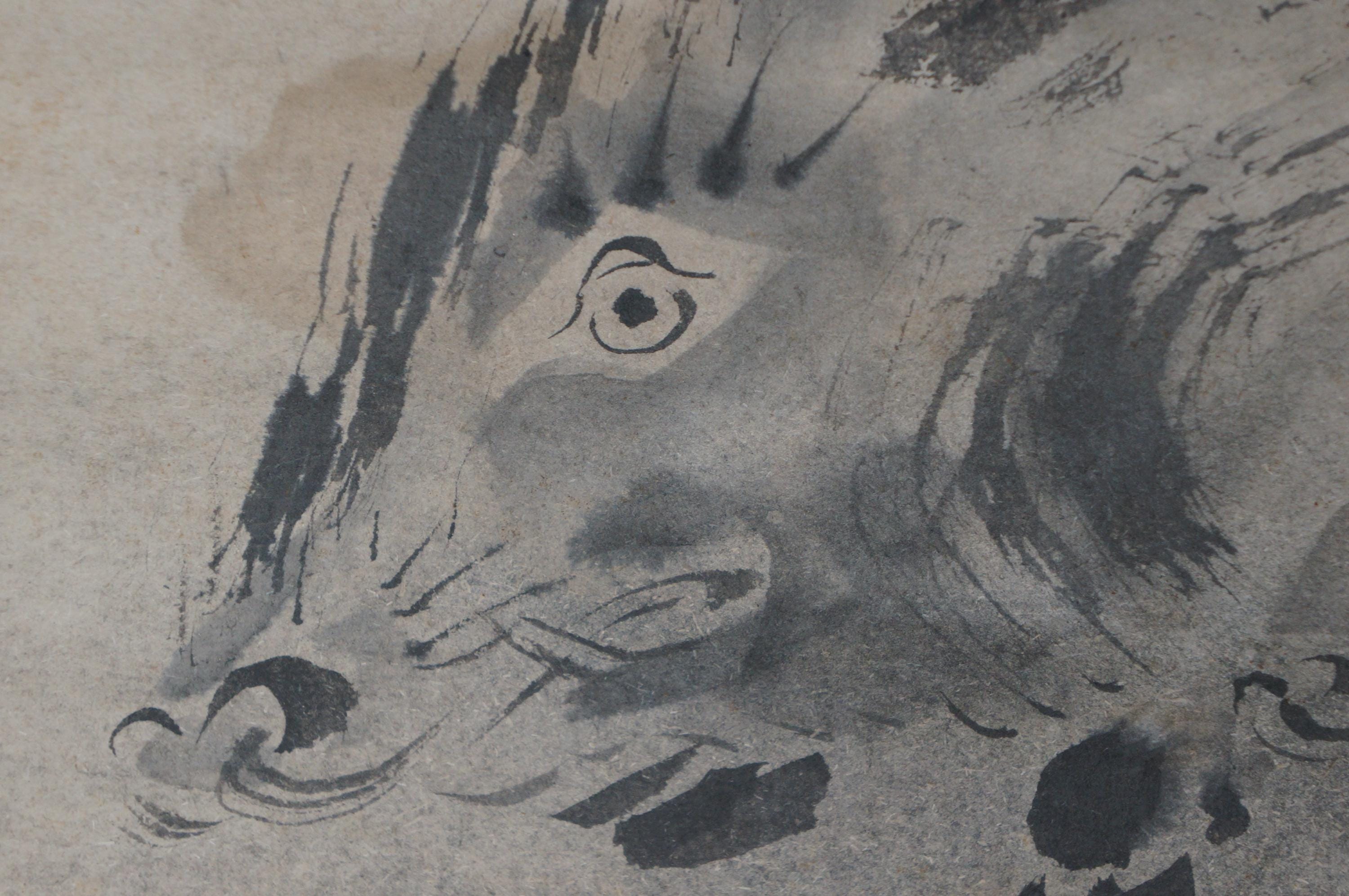Japan Ink Art Inushishi Wild Boar 1839 Sumi-e Technique Hand