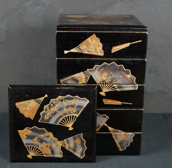 日本製漆塗り木箱 お弁当 1950年代 日本の食品アート 重箱 - Etsy 日本