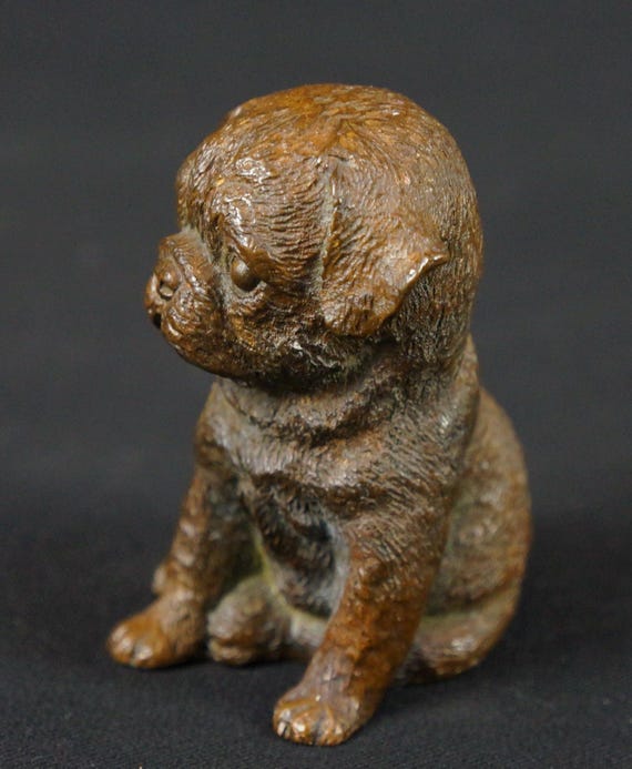 日本のブロンズミニチュア彫刻 子犬 1900年 ロストワックスハンマー