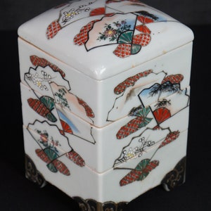 Japan vintage ceramic Bento food box 1930s kiln handcraft image 1