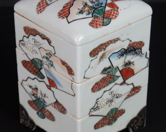 Japan vintage ceramic Bento food box 1930s kiln hand craft