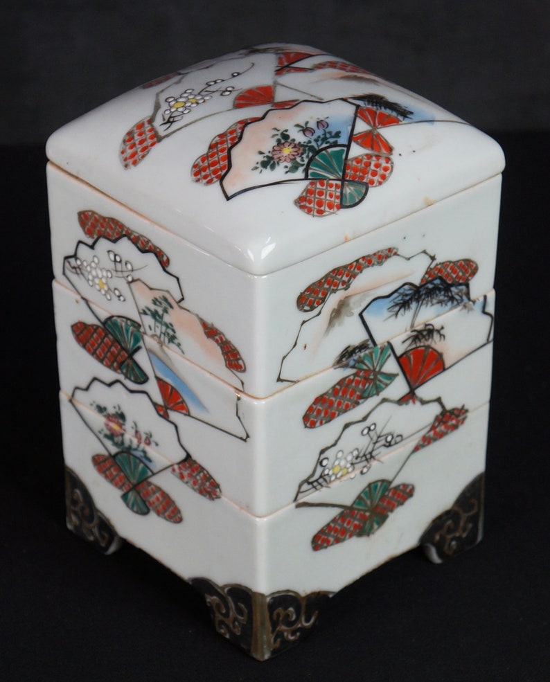 Japan vintage ceramic Bento food box 1930s kiln handcraft image 1