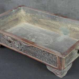 Japan bronze Ikebana basin vase Suiban lost wax art 1900 dragon Tatsu