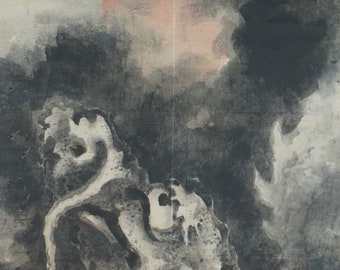 Antique Japan Buddhist temple Ryu dragon painting 1700s Sumi-e