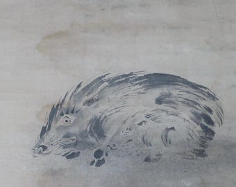 日本水墨画 犬牛 猪 1839 墨絵技法 手描きスケッチ - Etsy 日本