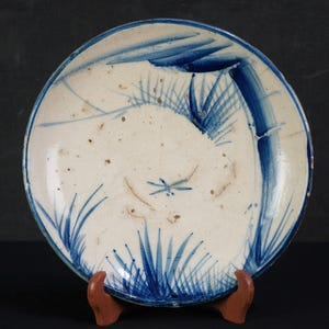 Antique Japan Imari ceramic plate 1800s wood kiln art craft