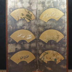 Antique Japan silver leaf Byobu wind screen 1880 Kyoto interior