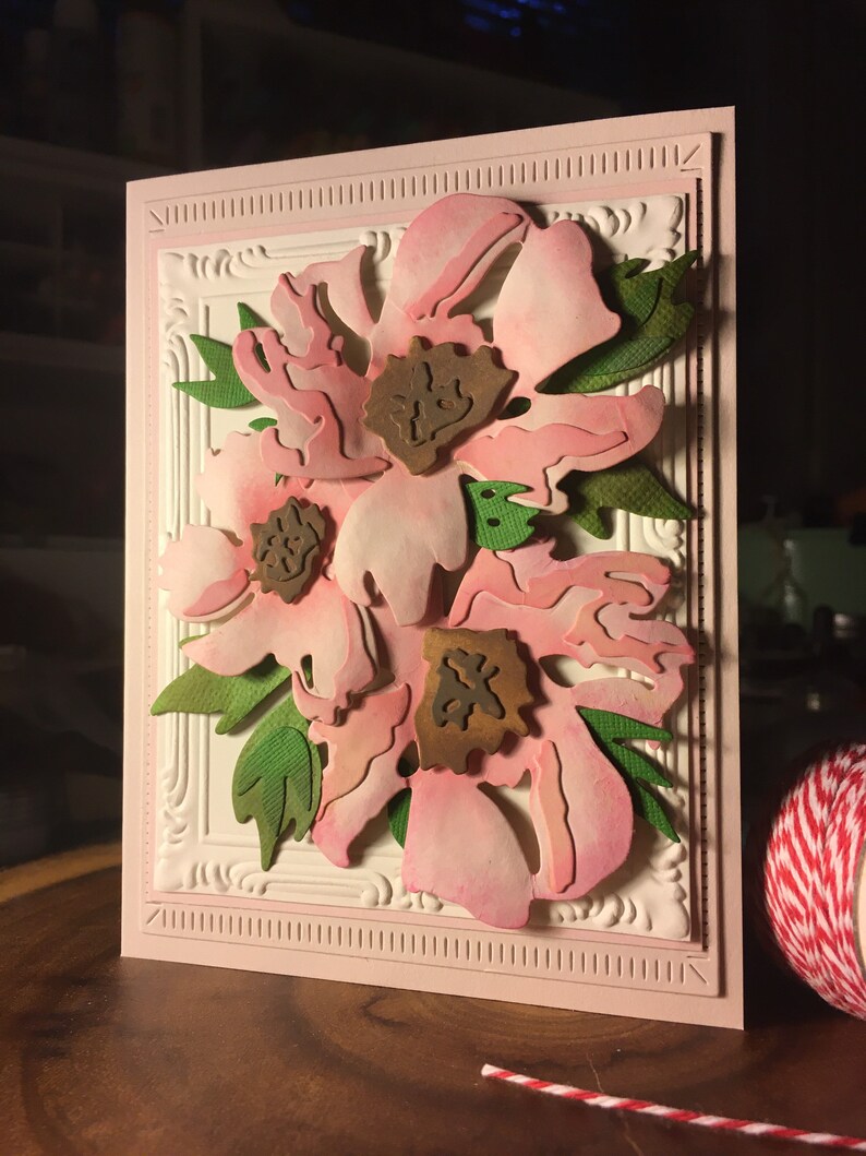 Handmade Greetings Card Pinks on Pink