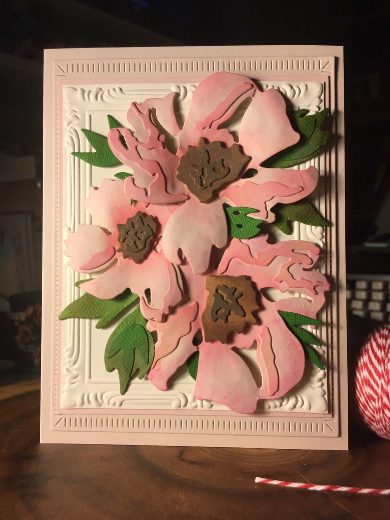 Handmade Greetings Card Pinks on Pink