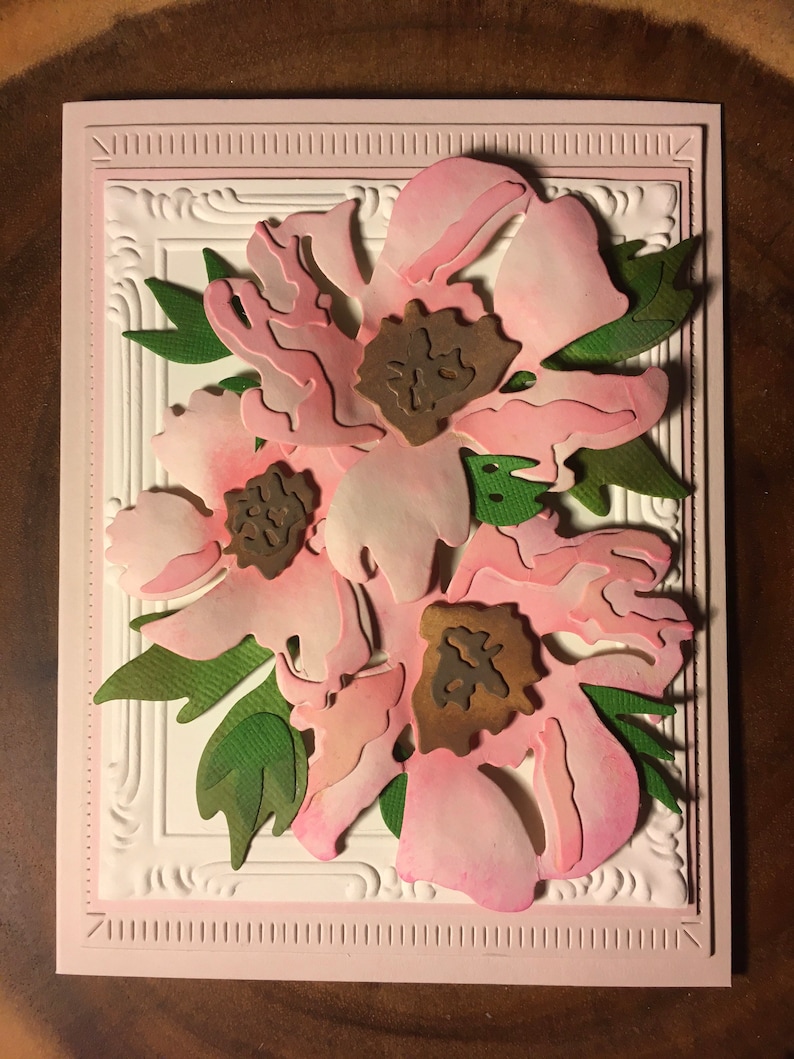 Handmade Greetings Card Pinks on Pink