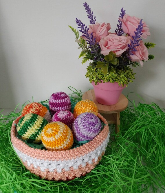 Easter Decor Crochet Eggs With Spring Time Flowers Etsy