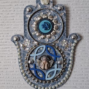Blue Hamsa Wall Art, Angel Hamsa Blue Hamsa Wall Art
