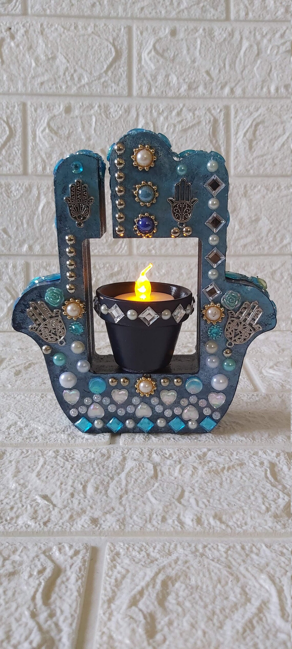 Hamsa Hand Candle Holder Blue Hamsa Candle Holder Unique Etsy