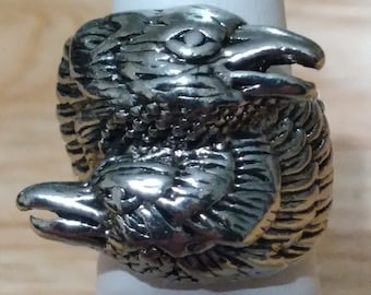 CR6 Celtic Ravens Ring Viking Inspired Hugin & Munin Ring Antique Silver Tone
