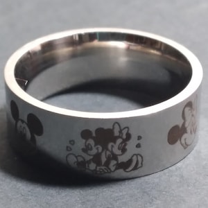 DR5 Mickey & Minnie Mouse Disney Ring Etched Titanium Steel Silver