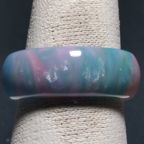 RRPBP Resin  Ring Opalescent Pale Blue & Pink Resin Ring