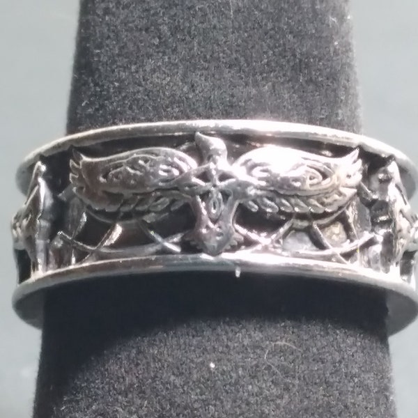 CR8 Celtic Knot Eagle & Wolves Ring Viking Inspired Ring Antique Silver Tone