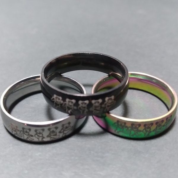 SSR6GD3a Dancing Bears 6mm Smooth Curve Titanium Steel Ring Rainbow DeadHead Stainless Ring