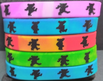 SBGD6a Dancing Bears Silhouette Silicone Bracelet DeadHead Bright Colors Printed Silicone Bracelet