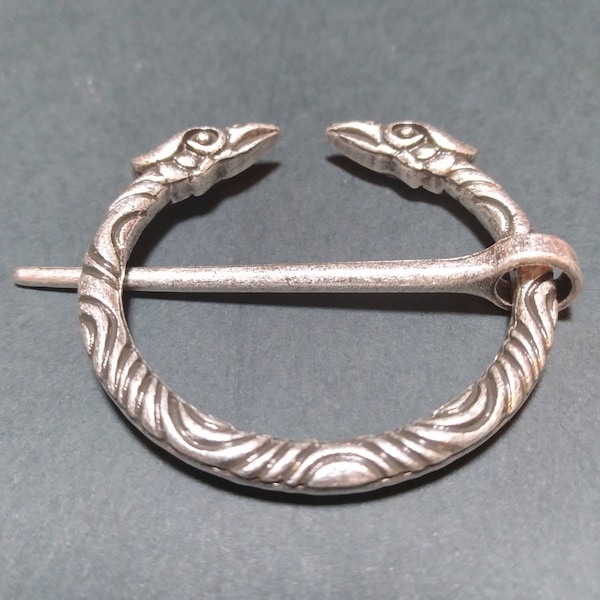 CP26 Viking Raven Cloak Pin 1 7/8" Norse Penannular Brooch Antique Silver Tone