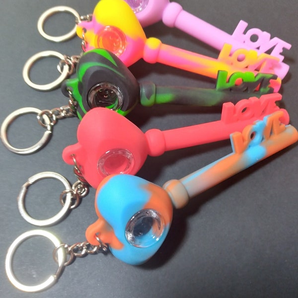 Colorful Silicone Heart Key Keychain Taster Pipe New