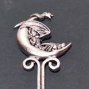 Hair Stick HF9 Sleeping Dragon Silver-tone Hair Stick 6&quot; Wiccan Hair Jewelry