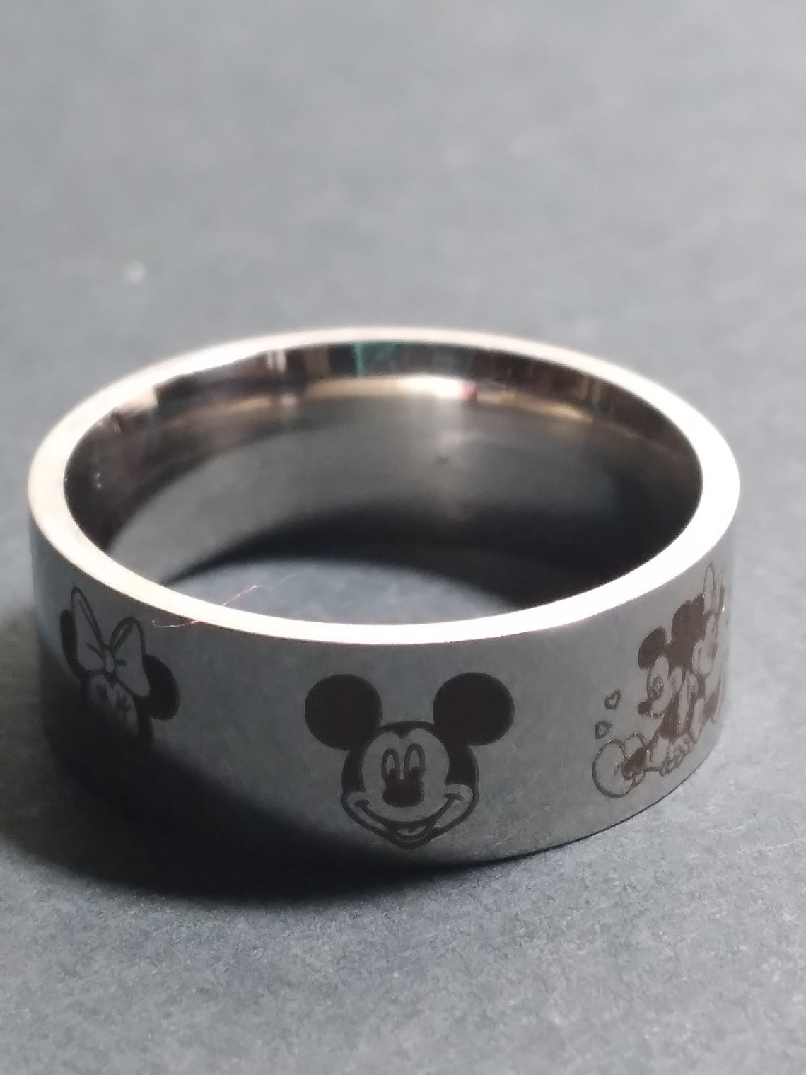 DR5 Mickey & Minnie Mouse Disney Ring Etched Titanium Steel Silver - Etsy