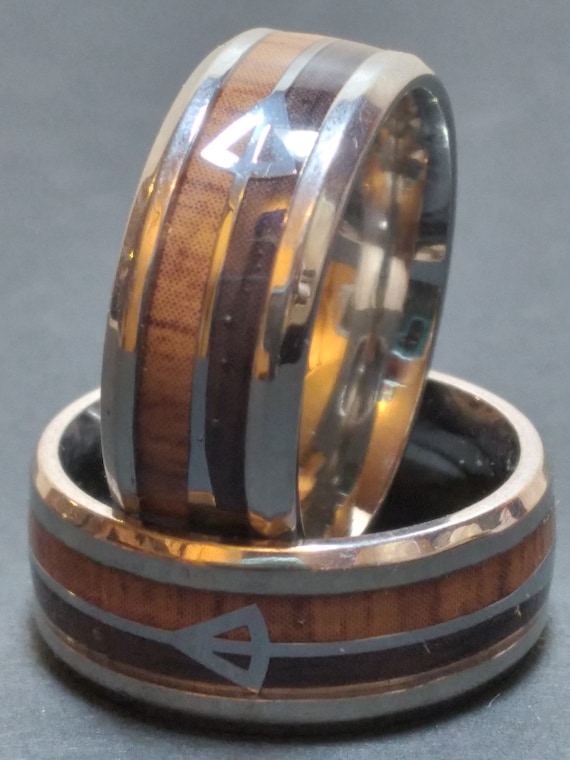 MDR2 Two-Tone Wood and Silver Arrow Inlaid Ring m… - image 2