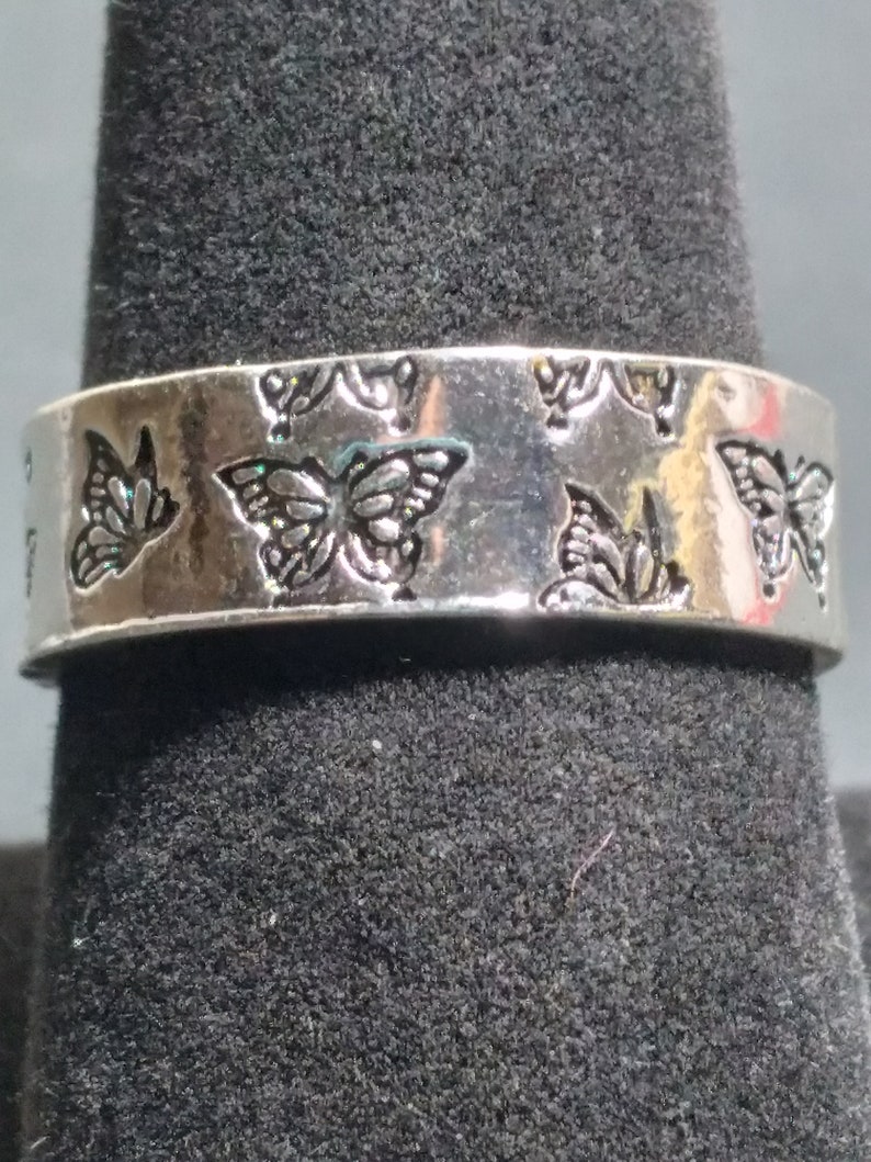 IR3 Butterfly Ring with Inspirational Message Stamped Inside Ladies Ring Silver Tonel image 2