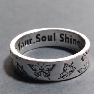 IR3 Butterfly Ring with Inspirational Message Stamped Inside Ladies Ring Silver Tonel image 4