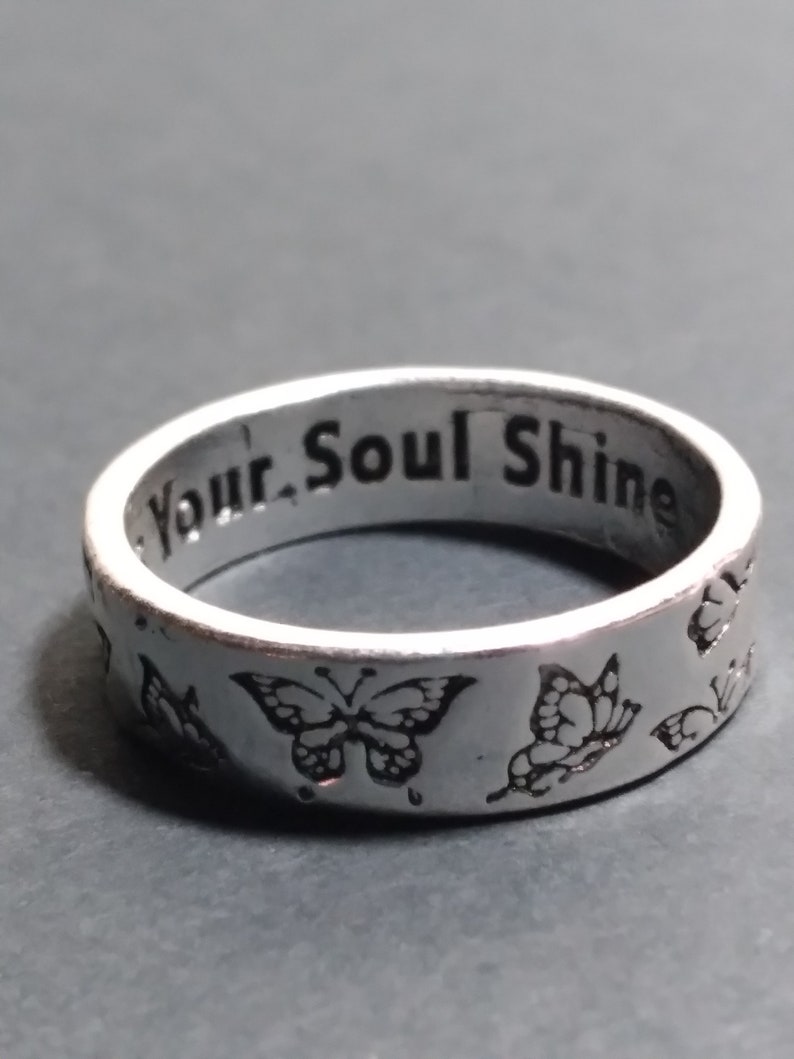 IR3 Butterfly Ring with Inspirational Message Stamped Inside Ladies Ring Silver Tonel image 4