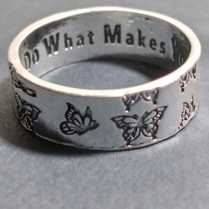 IR3 Butterfly Ring with Inspirational Message Stamped Inside Ladies Ring Silver Tonel image 3