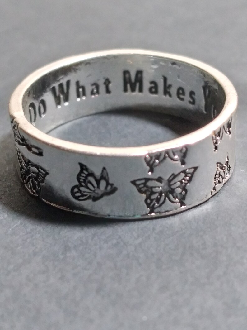 IR3 Butterfly Ring with Inspirational Message Stamped Inside Ladies Ring Silver Tonel image 3