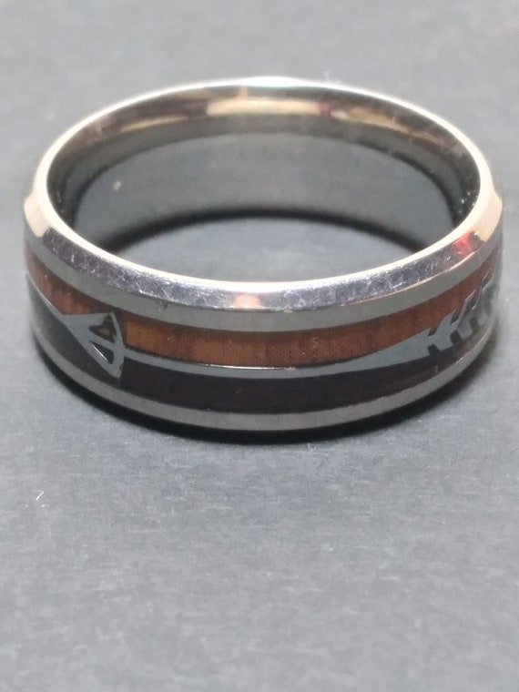 MDR2 Two-Tone Wood and Silver Arrow Inlaid Ring m… - image 3