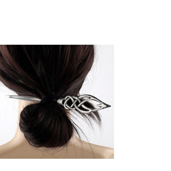 Hair Stick HF8 Elven Fire Silver-tone Hair Stick 6 3/4" Wiccan Hair Jewelry