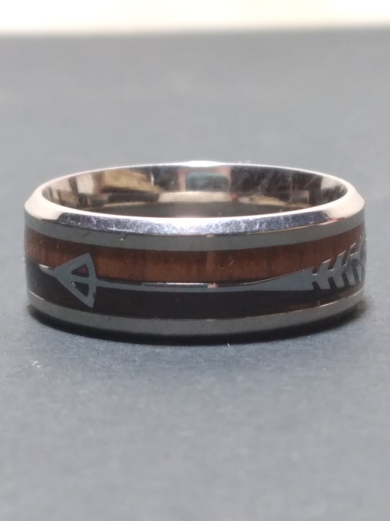 MDR2 Two-Tone Wood and Silver Arrow Inlaid Ring mo