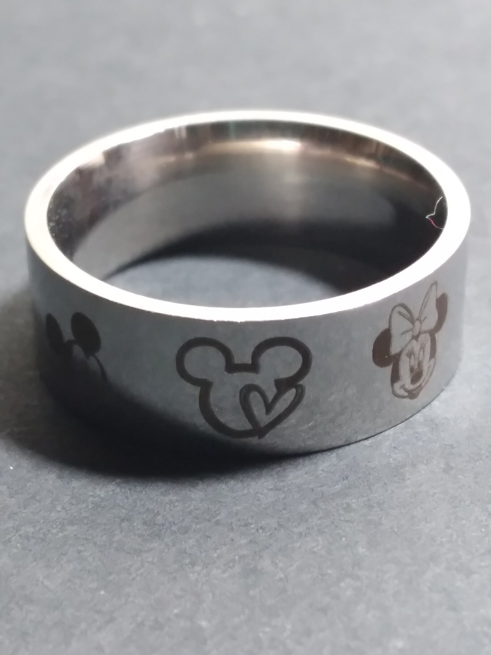 DR5 Mickey & Minnie Mouse Disney Ring Etched Titanium Steel Silver - Etsy